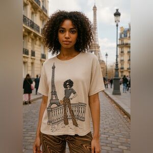 Stylish Cream Sweater with‎ Eiffel Tower Design